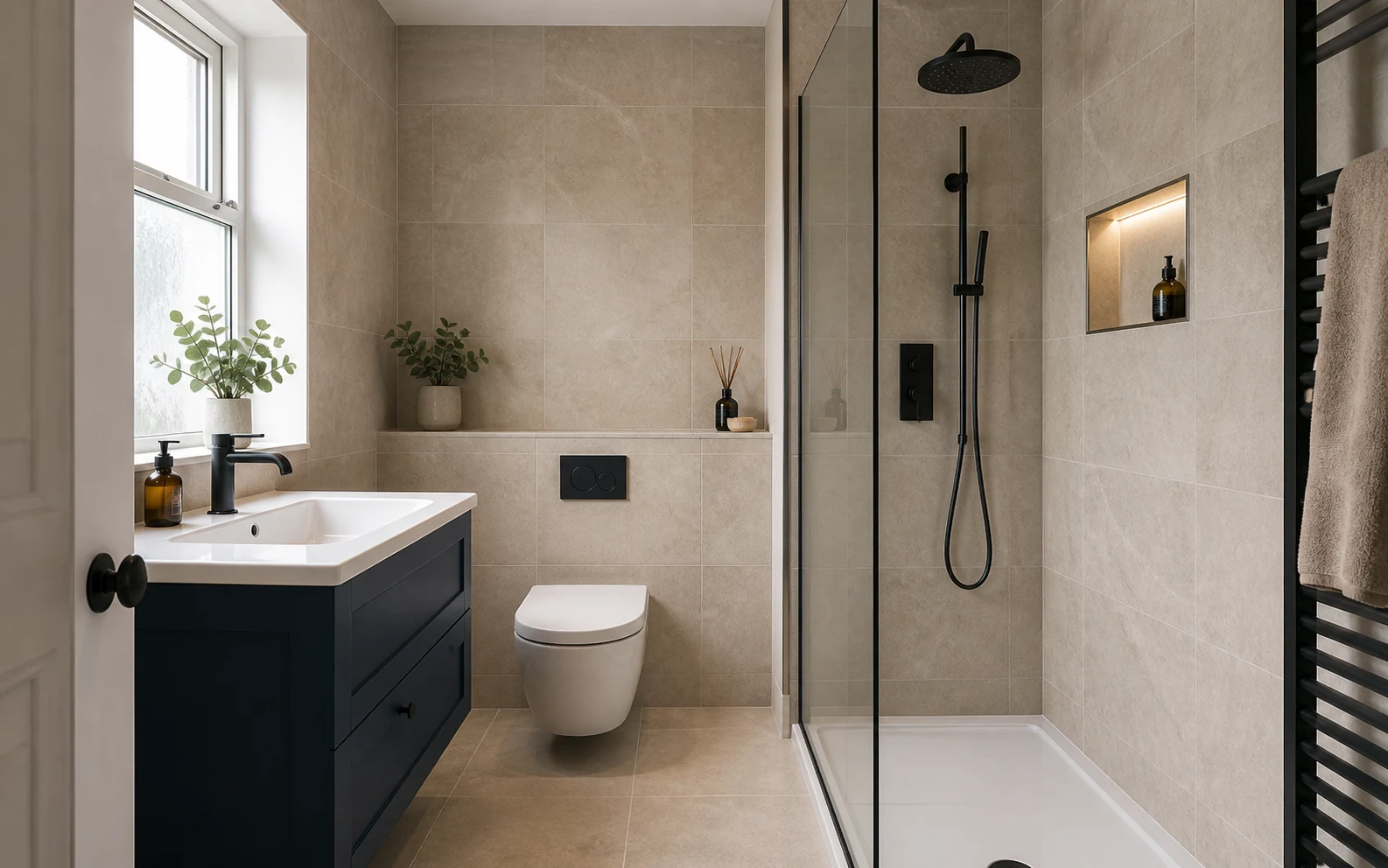 Bathroom wall layout after tiling