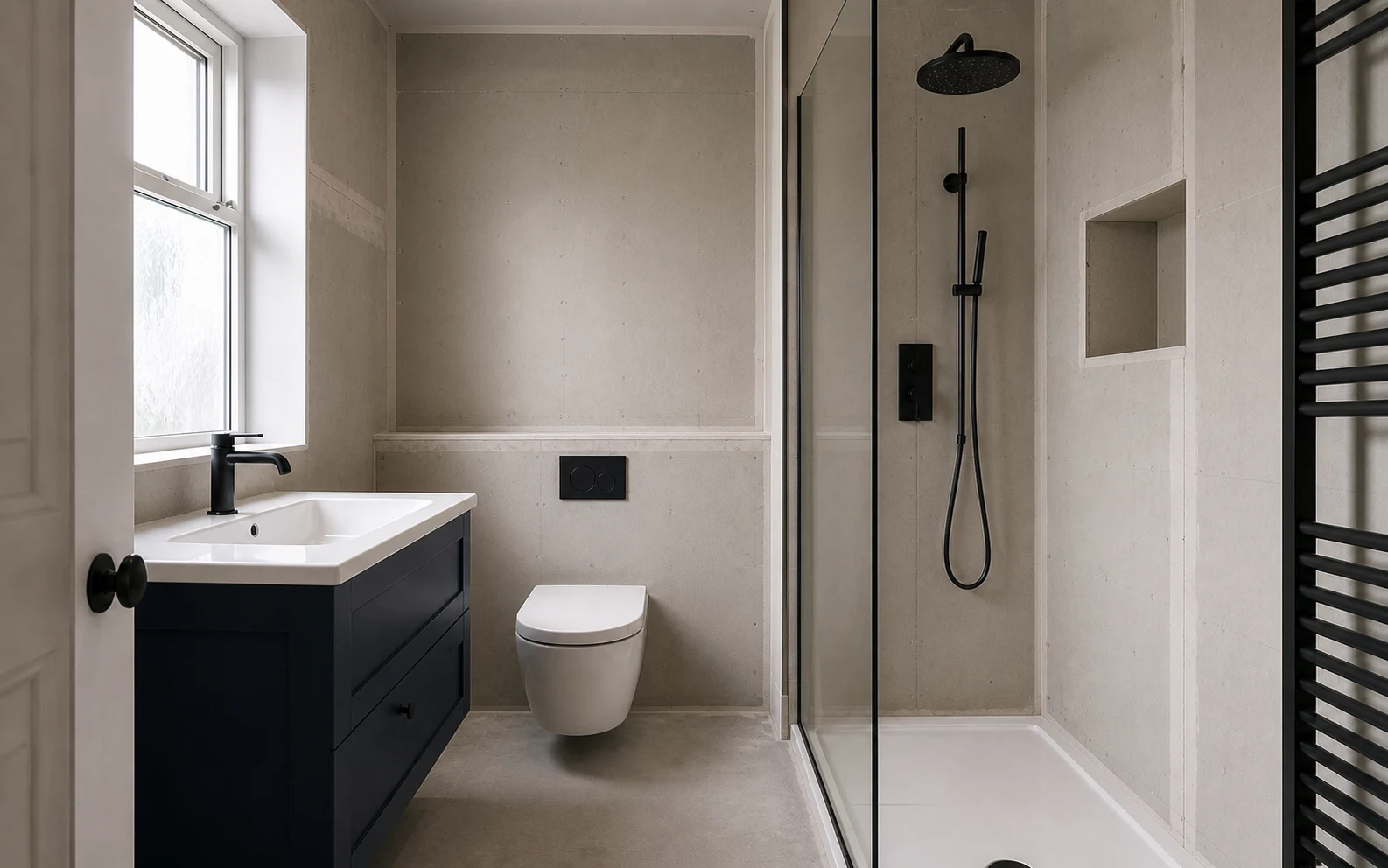 Bathroom wall layout before tiling